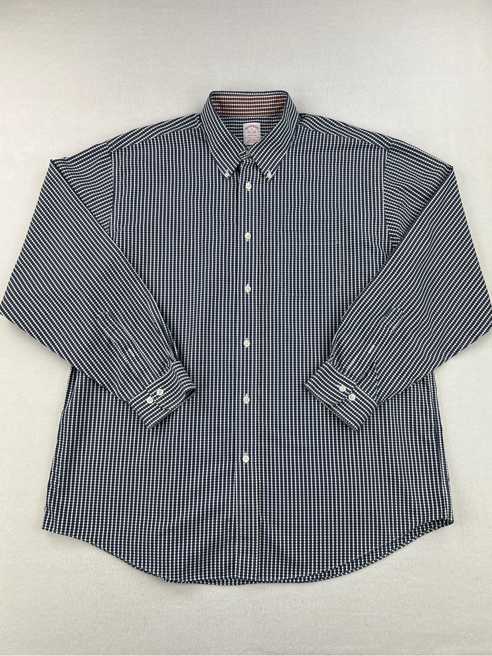 Brooks Brothers Madison Fit Non Iron Dress Shirt Blue Gingham Check Mens Size XL